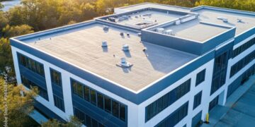 Roofing for commercial buildings, with a large office complex getting ...